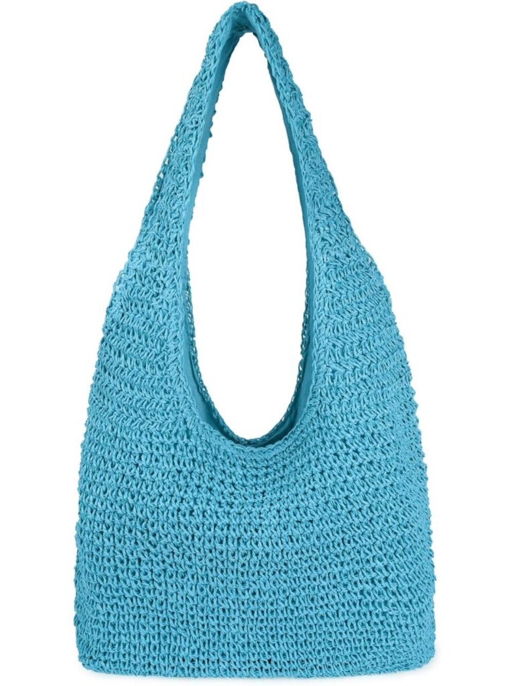 Women's Blue Large Straw Beach Bag Handmade Woven Shoulder Bags for Summer